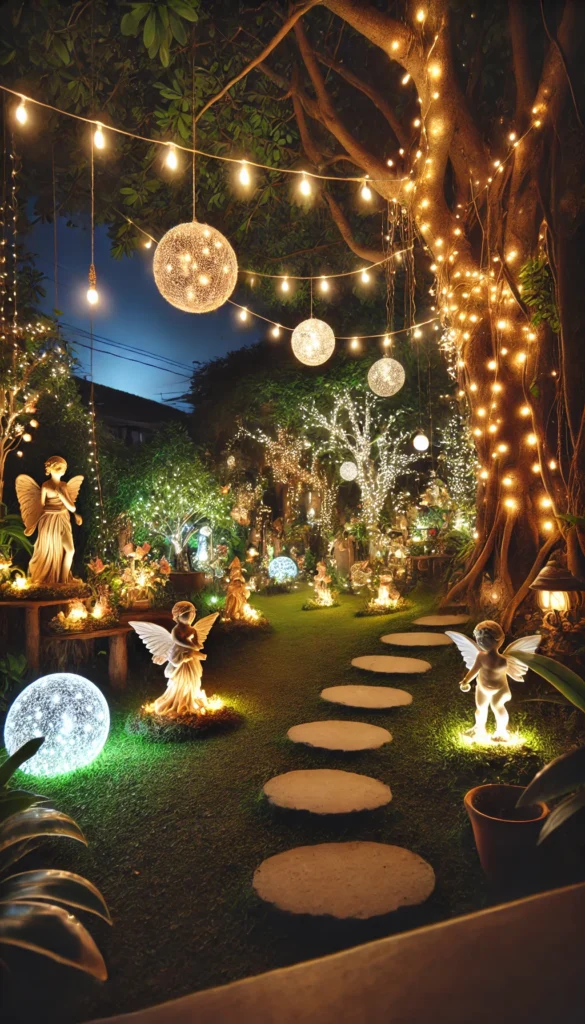 Enchanted Garden with Fairy Lights