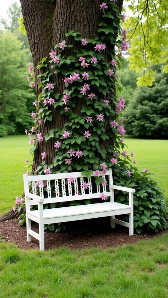 Tree Bench Wrapped in Clematis