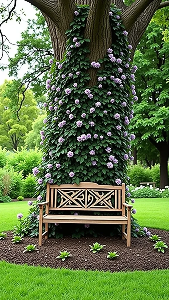 Tree Bench Wrapped in Clematis