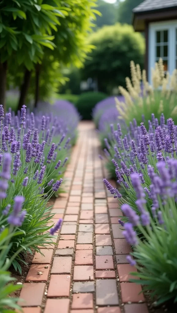 Lavender-Lined Brick Pathways