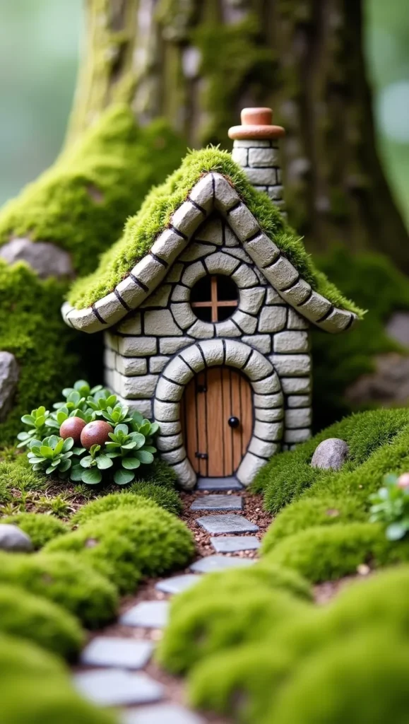 Miniature Moss Cottage Scene