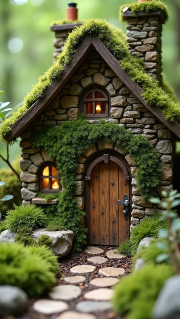 Miniature Moss Cottage Scene