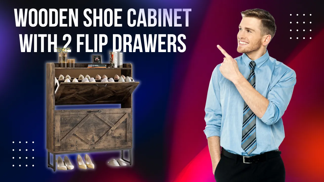 wooden shoe cabinet with 2 flip drawers